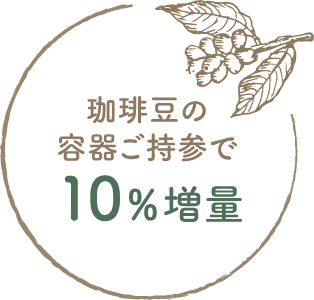 珈琲豆の容器ご持参で１０％増量