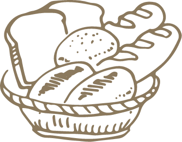 バスケットに入った色々なパンのイラスト